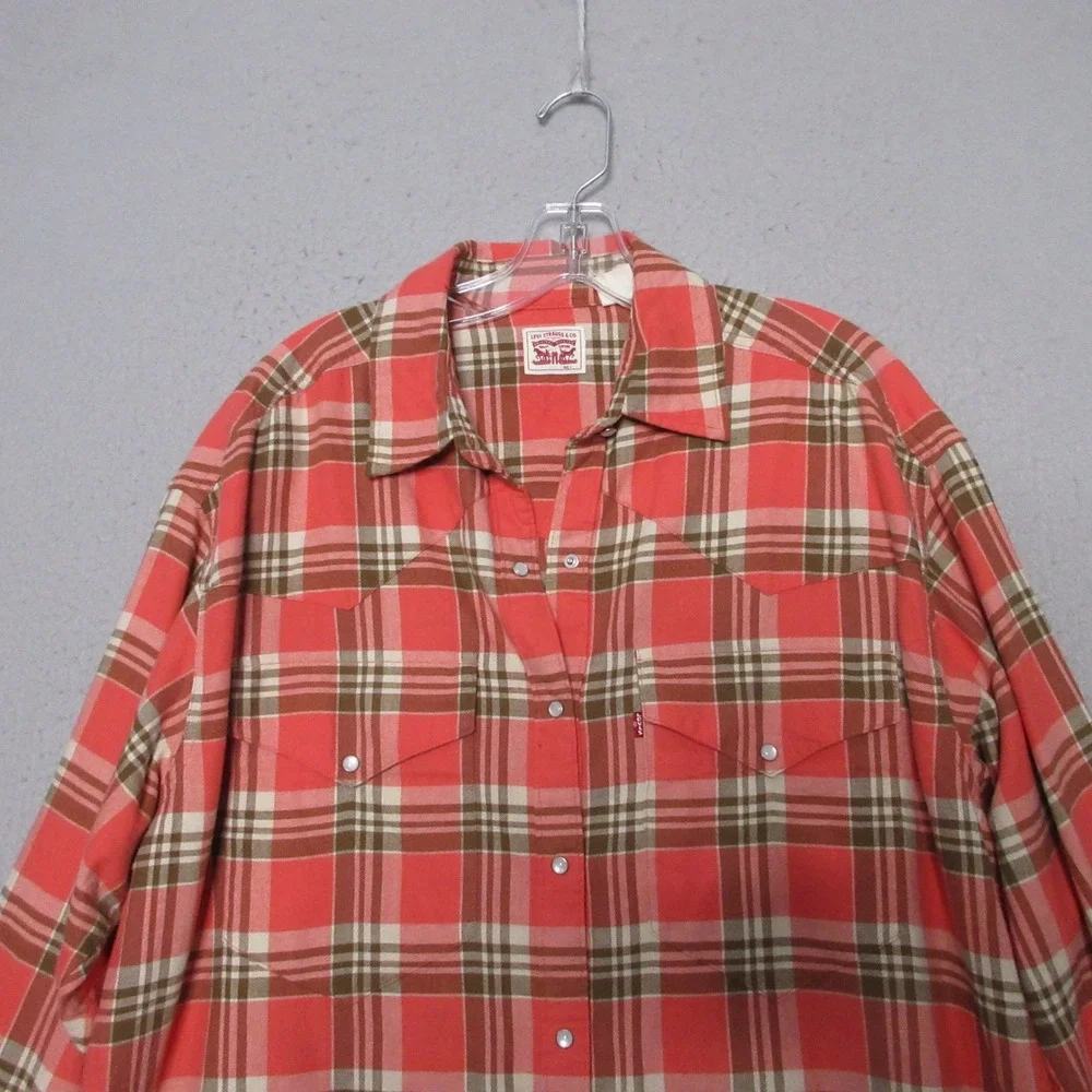 Levis Shirt Men Large Plaid Western Pearl Snap Americana Cotton Soft‎ Flannel